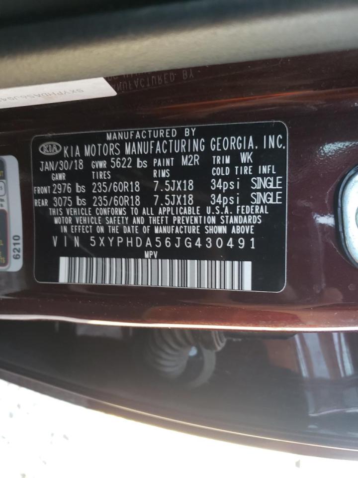 Photo 10 from auction – 2018 KIA SORENTO EX with VIN 5XYPHDA56JG430491