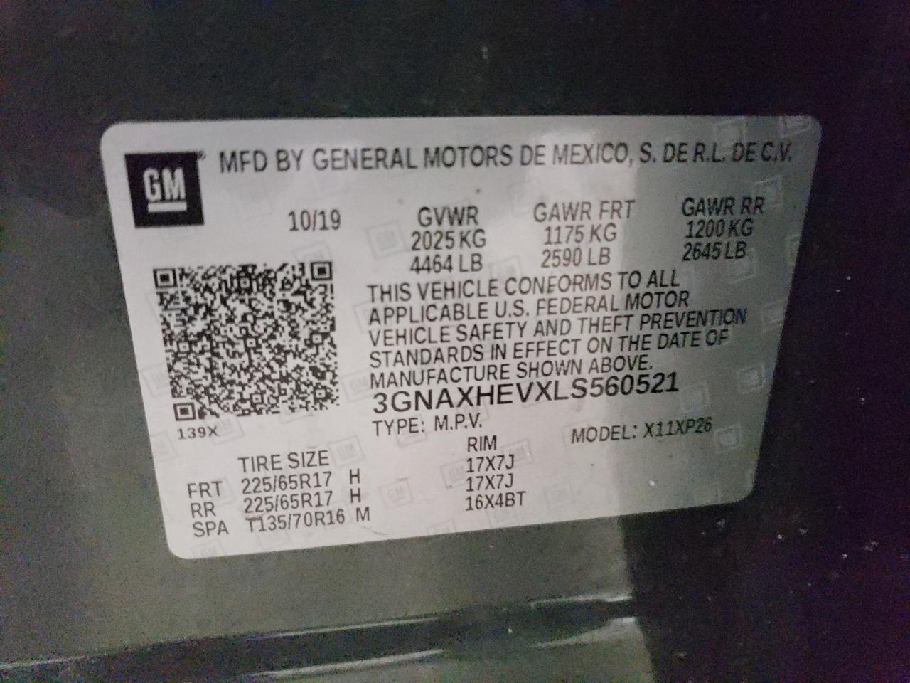 Photo 10 from auction – 2020 CHEVROLET EQUINOX LS with VIN 3GNAXHEVXLS560521