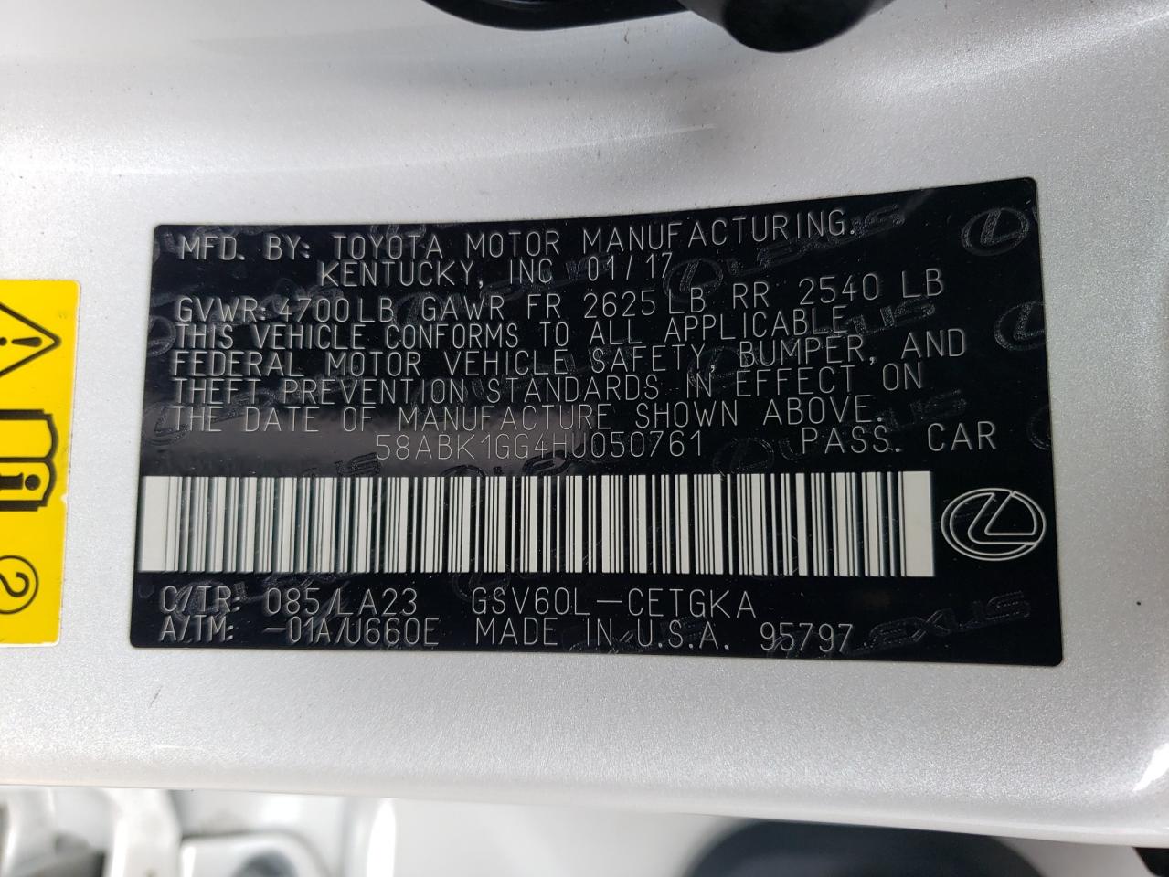 Photo 10 from auction – 2017 LEXUS ES 350 with VIN 58ABK1GG4HU050761