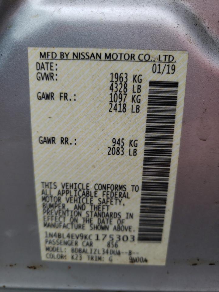 Photo 10 from auction – 2019 NISSAN ALTIMA SL with VIN 1N4BL4EV9KC175303