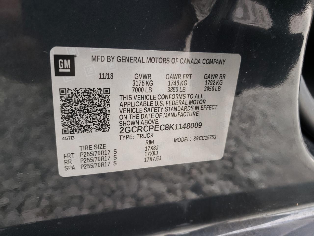 Photo 10 from auction – 2019 CHEVROLET SILVERADO with VIN 2GCRCPEC8K1148009