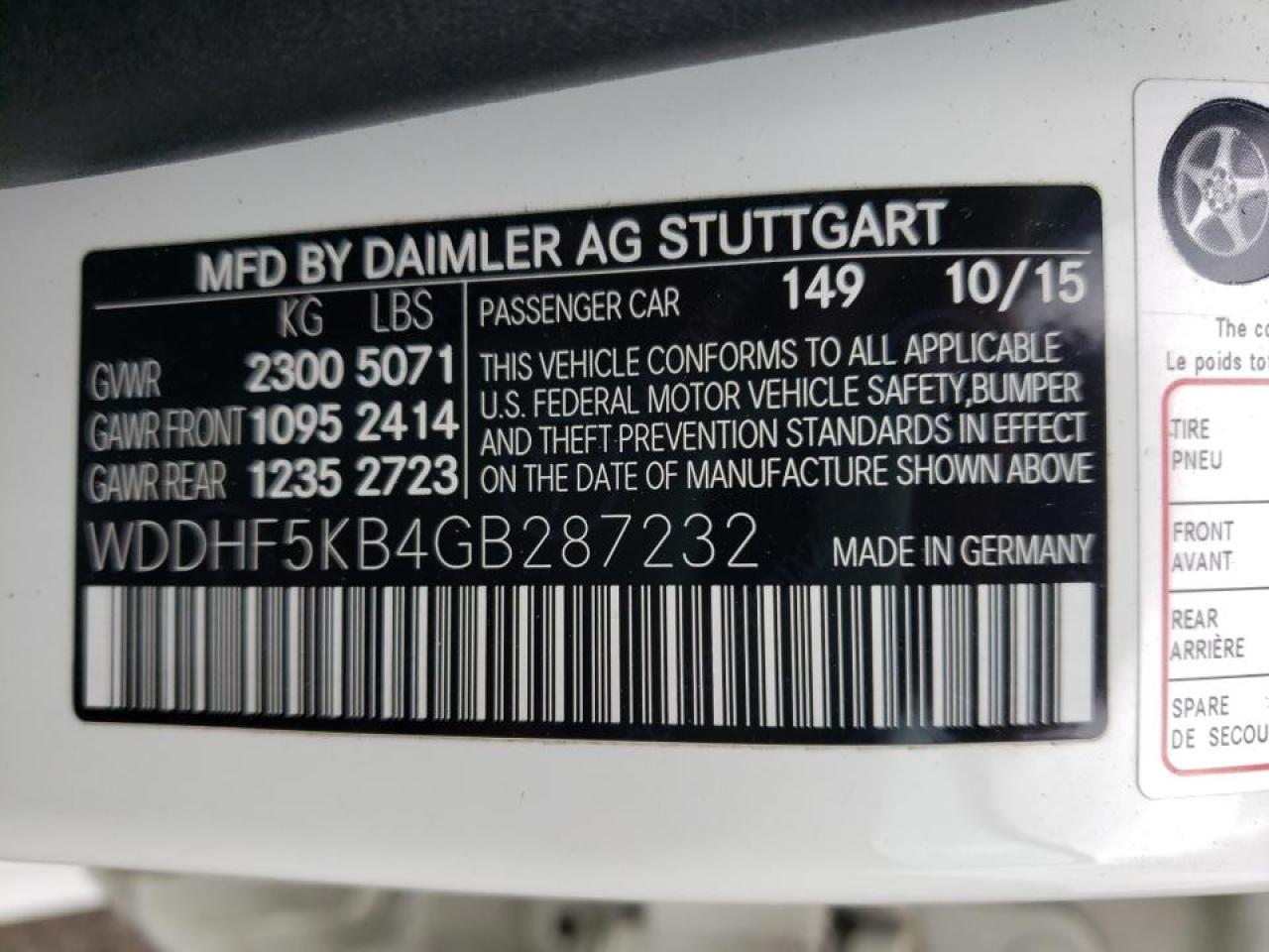 Photo 10 from auction – 2016 MERCEDES-BENZ E 350 with VIN WDDHF5KB4GB287232
