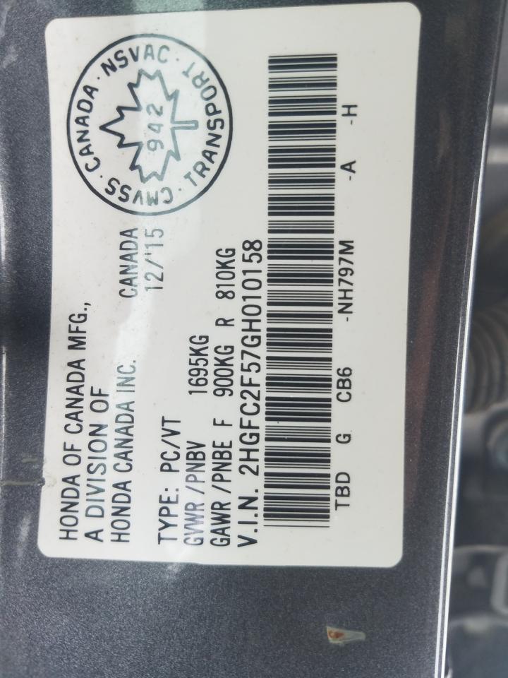Photo 10 from auction – 2016 HONDA CIVIC LX with VIN 2HGFC2F57GH010158