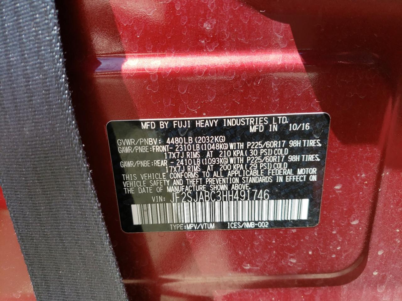 Zdjęcie 10 z aukcji – 2017 SUBARU FORESTER 2 z VIN JF2SJABC3HH491746