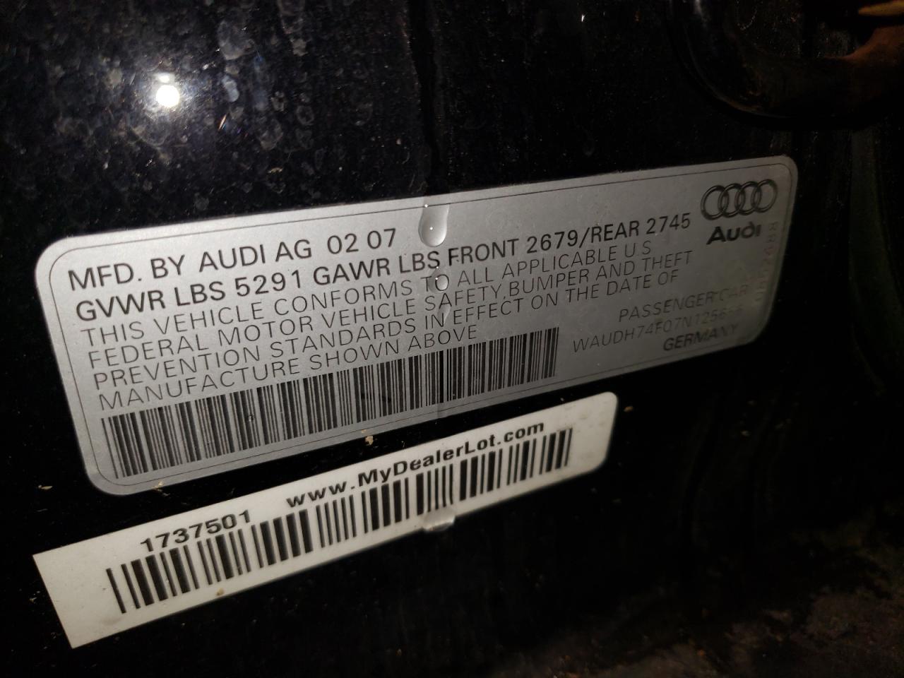 Photo 10 from auction – 2007 AUDI A6 3.2 QUA with VIN WAUDH74F07N125656