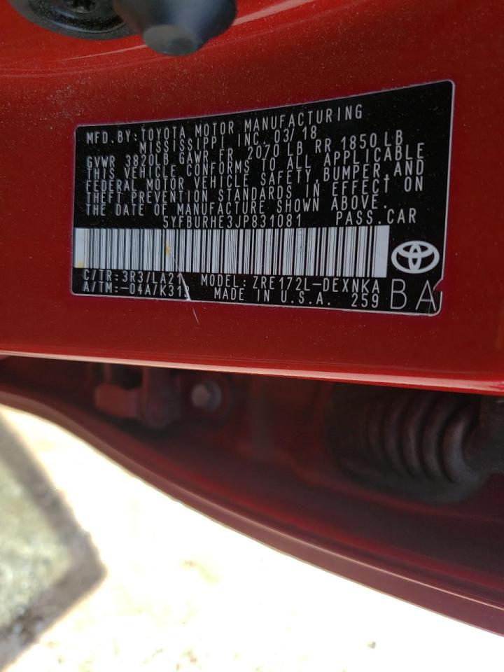 Photo 10 from auction – 2018 TOYOTA COROLLA L with VIN 5YFBURHE3JP831081