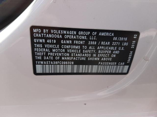Photo 10 from auction – 2015 VOLKSWAGEN PASSAT S with VIN 1VWAS7A38FC095928