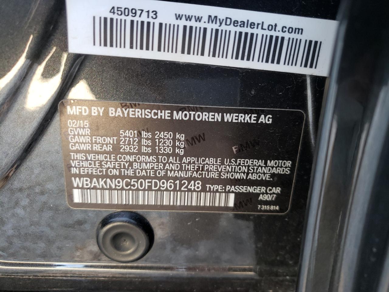 Photo 10 from auction – 2015 BMW 550 I with VIN WBAKN9C50FD961248