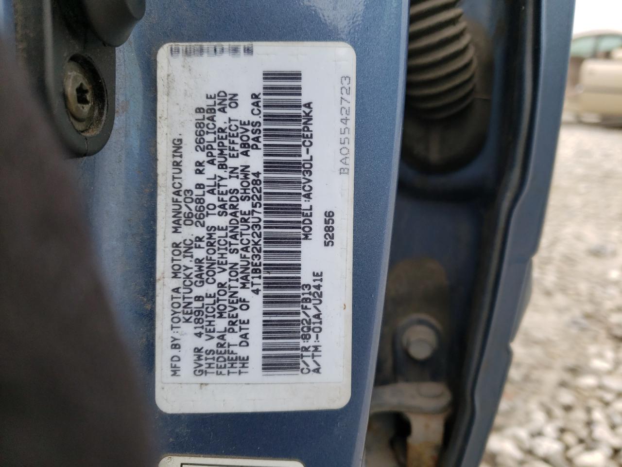 Photo 10 from auction – 2003 TOYOTA CAMRY LE with VIN 4T1BE32K23U752284
