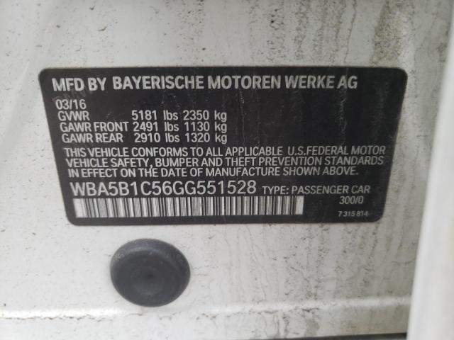 Photo 10 from auction – 2016 BMW 535 I with VIN WBA5B1C56GG551528