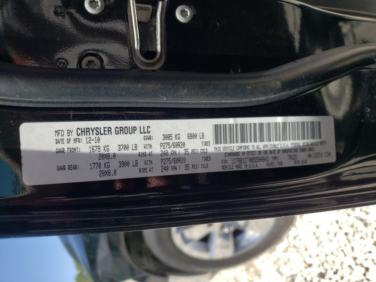 Photo 10 from auction – 2011 DODGE RAM 1500 with VIN 1D7RB1CT0BS594843