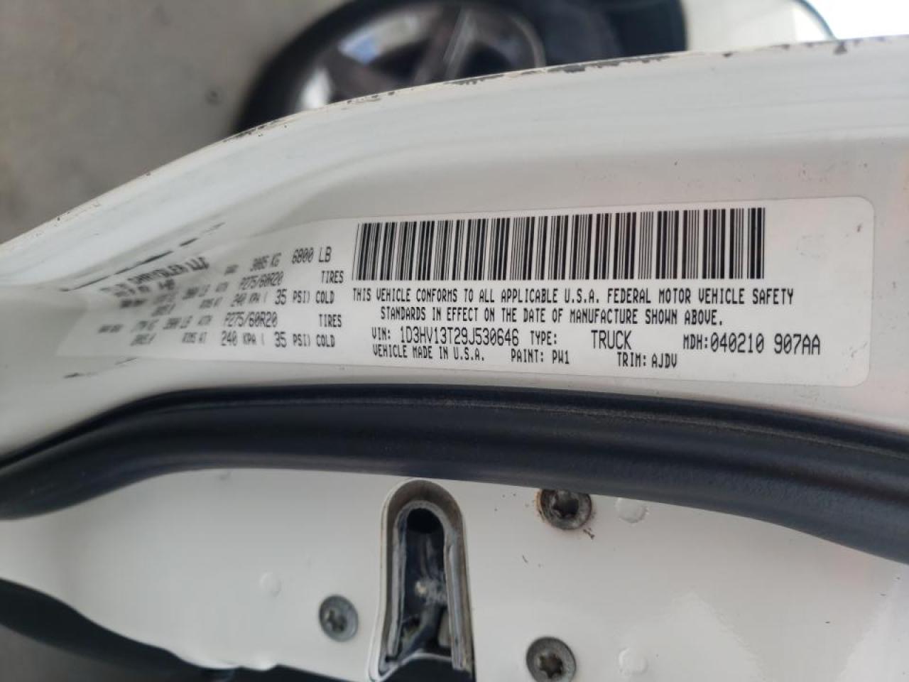 Photo 10 from auction – 2009 DODGE RAM 1500 with VIN 1D3HV13T29J530646