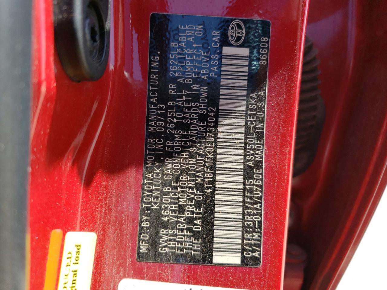 Photo 10 from auction – 2014 TOYOTA CAMRY L with VIN 4T1BF1FK0EU734042