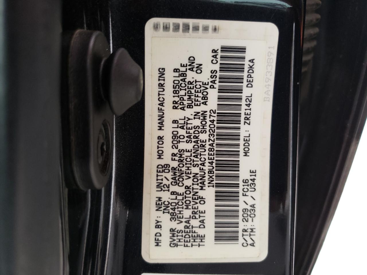 Photo 10 from auction – 2010 TOYOTA COROLLA BA with VIN 1NXBU4EE8AZ320472