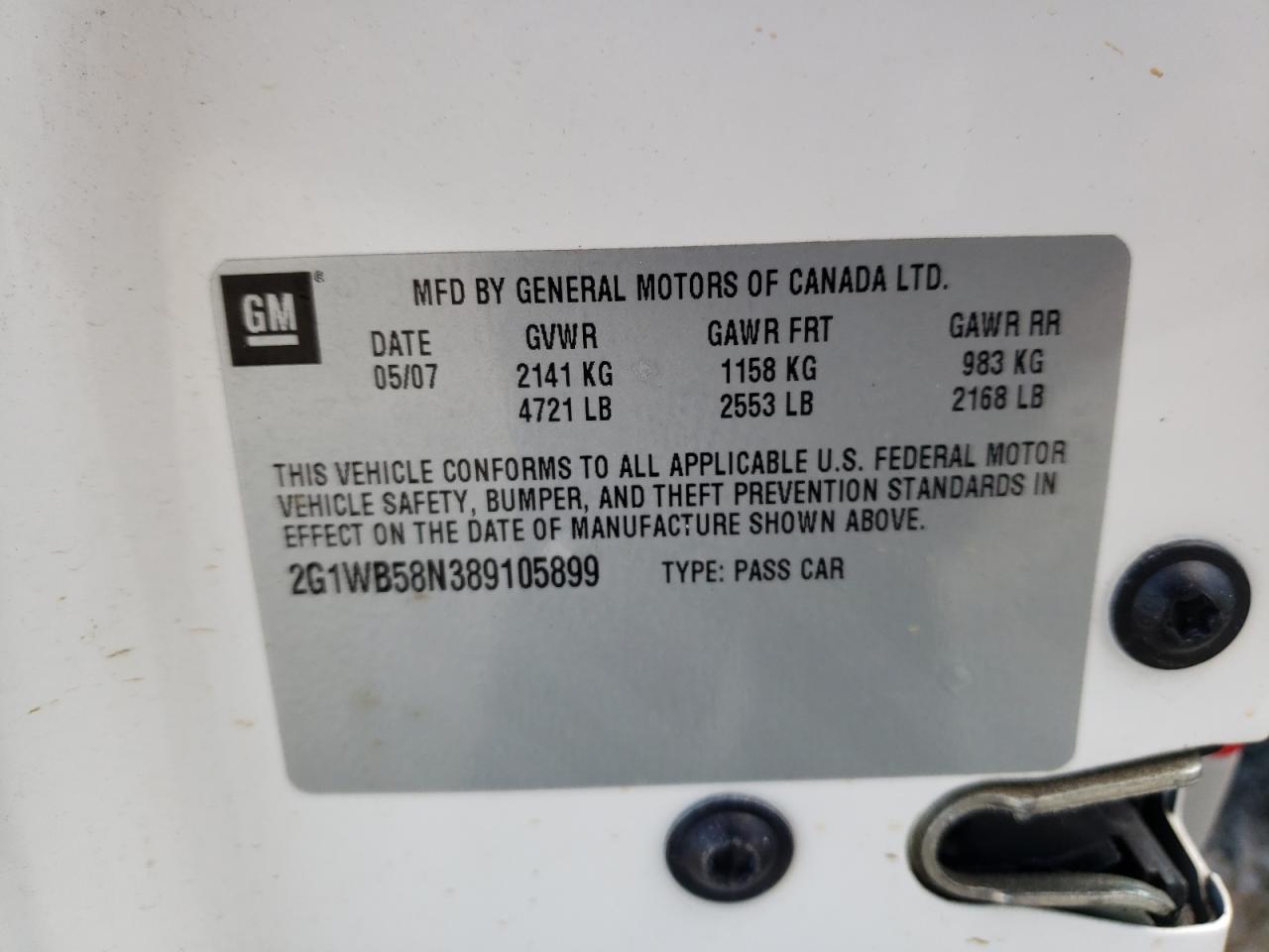 Photo 10 from auction – 2008 CHEVROLET IMPALA LS with VIN 2G1WB58N389105899