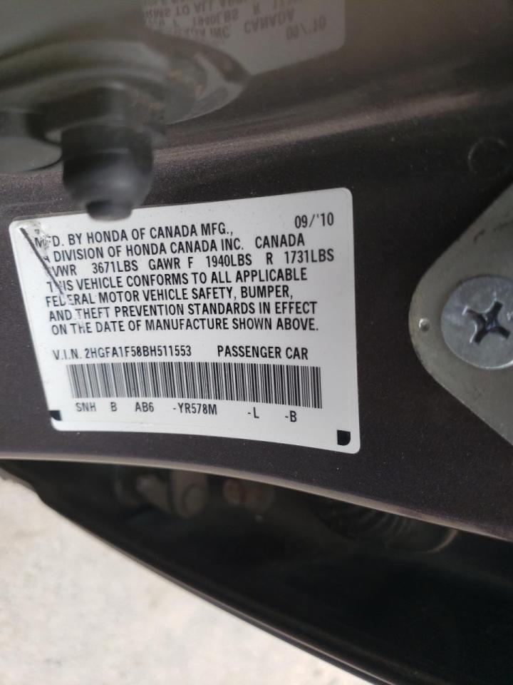 Photo 10 from auction – 2011 HONDA CIVIC LX with VIN 2HGFA1F58BH511553