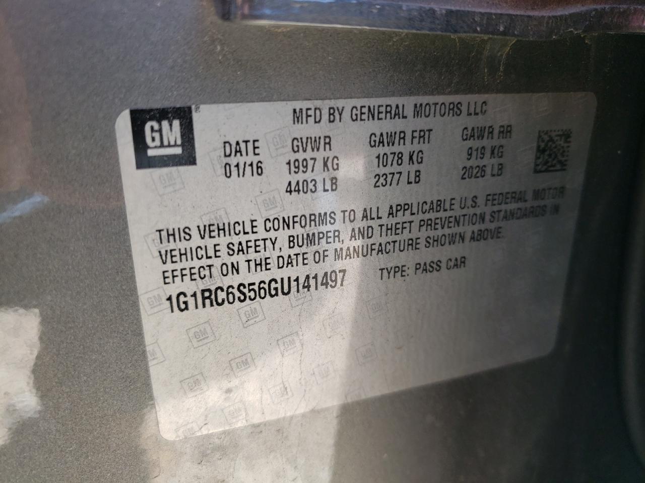 Photo 10 from auction – 2016 CHEVROLET VOLT LT with VIN 1G1RC6S56GU141497
