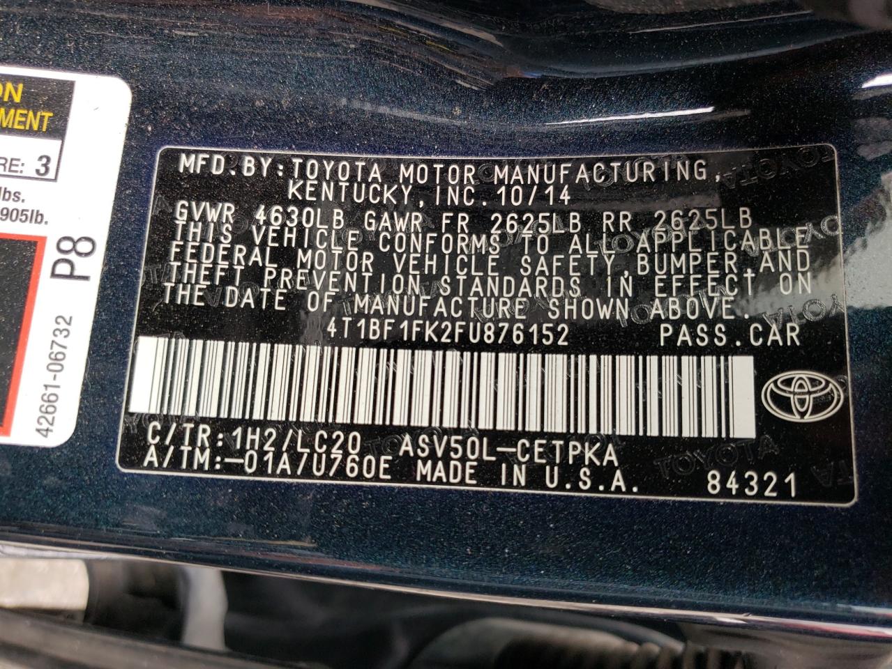 Photo 10 from auction – 2015 TOYOTA CAMRY XSE with VIN 4T1BF1FK2FU876152