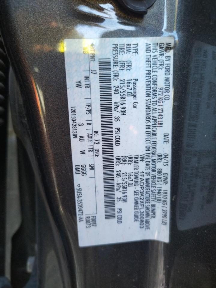 Photo 10 from auction – 2015 FORD FOCUS SE with VIN 1FADP3K2XFL300803