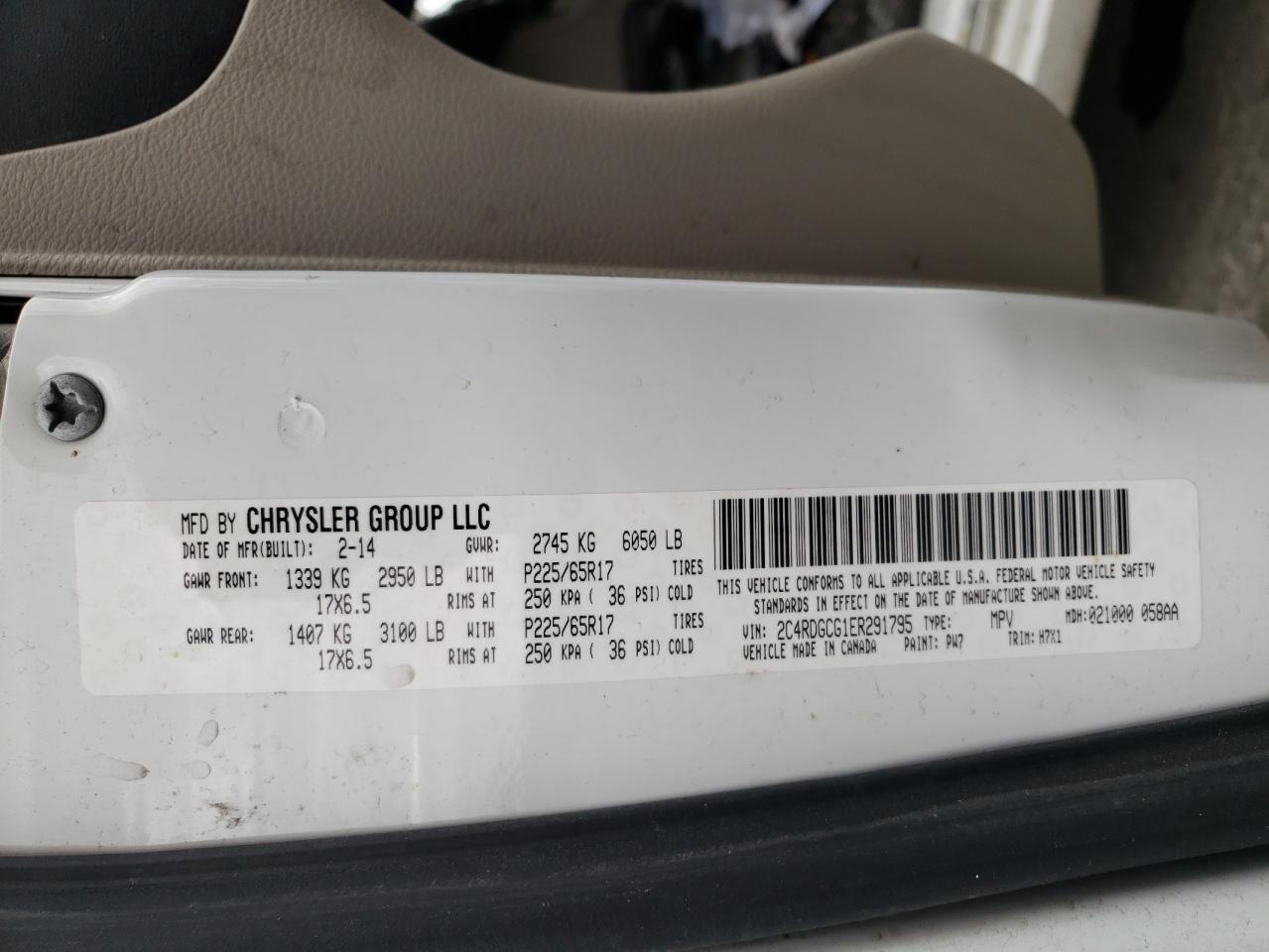 Photo 10 from auction – 2014 DODGE GRAND CARA with VIN 2C4RDGCG1ER291795