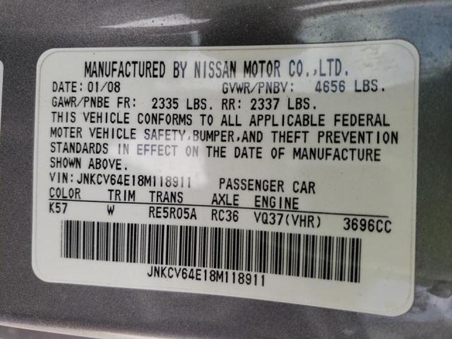 Photo 10 from auction – 2008 INFINITI G37 BASE with VIN JNKCV64E18M118911