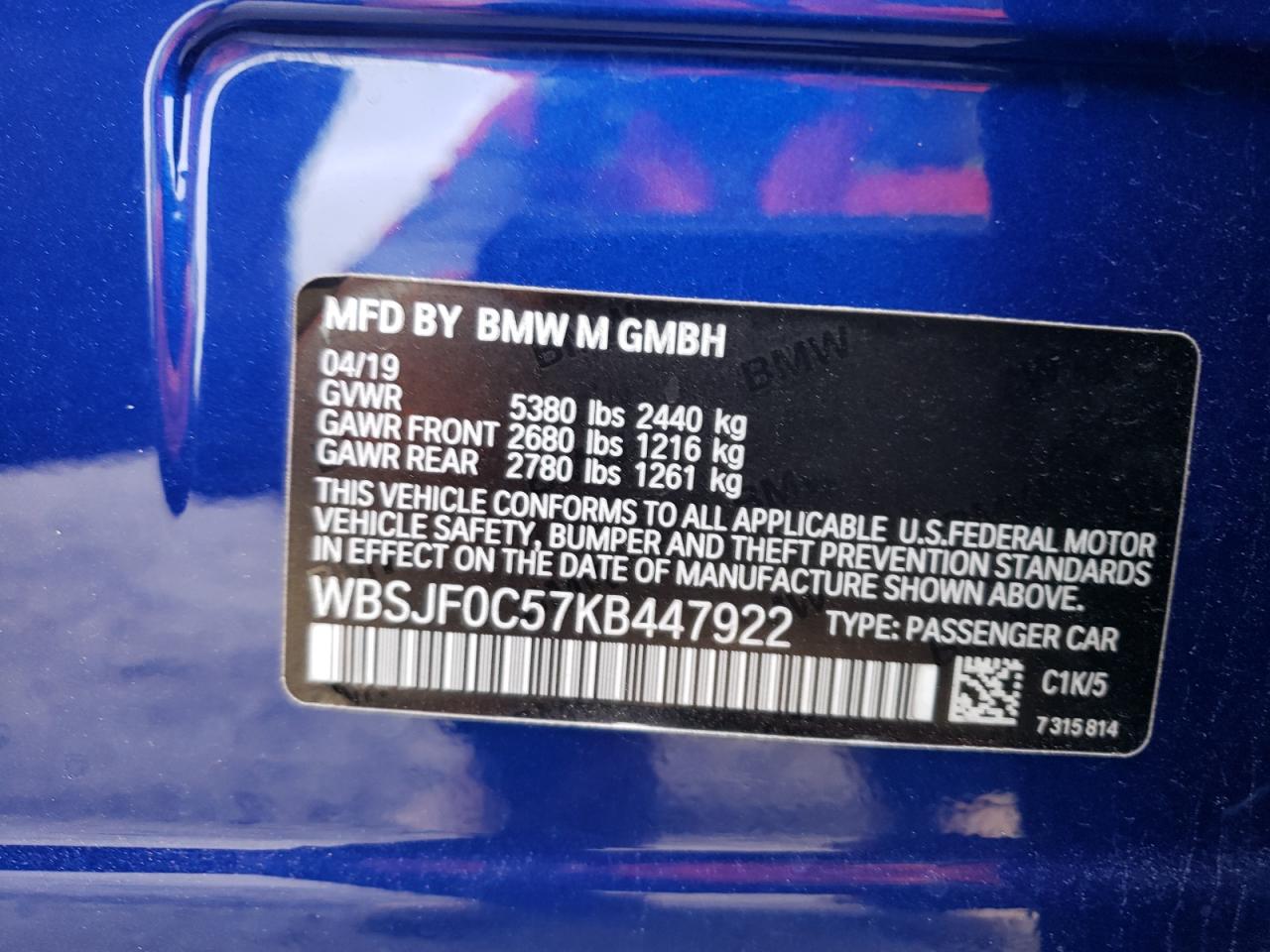 Photo 10 from auction – 2019 BMW M5 with VIN WBSJF0C57KB447922