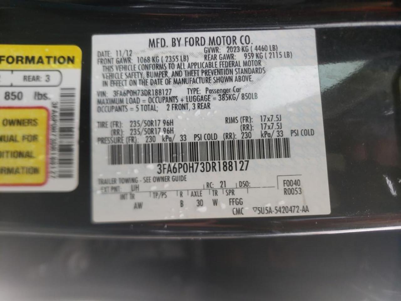 Photo 10 from auction – 2013 FORD FUSION SE with VIN 3FA6P0H73DR188127
