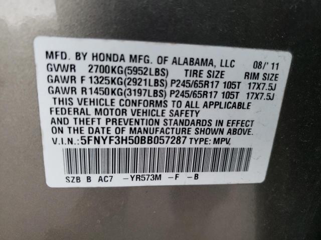 Photo 10 from auction – 2011 HONDA PILOT EXL with VIN 5FNYF3H50BB057287