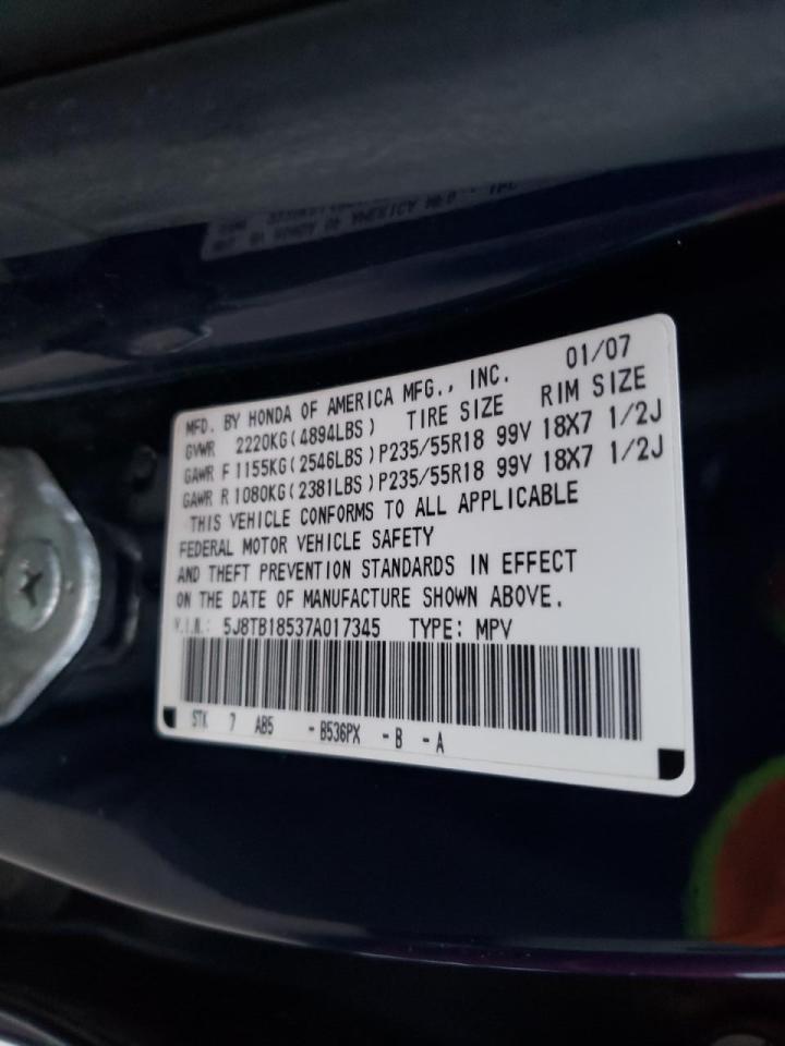 Photo 10 from auction – 2007 ACURA RDX TECHNO with VIN 5J8TB18537A017345