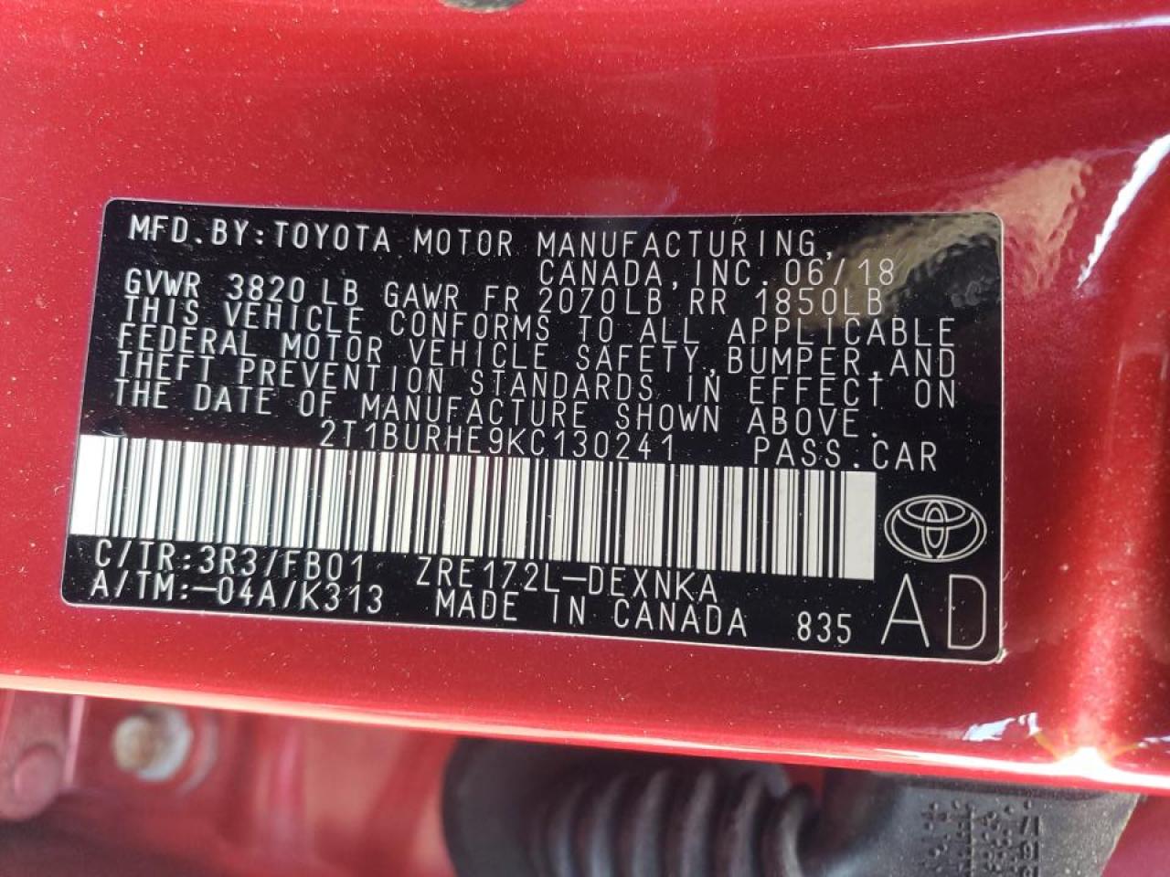 Photo 10 from auction – 2019 TOYOTA COROLLA L with VIN 2T1BURHE9KC130241
