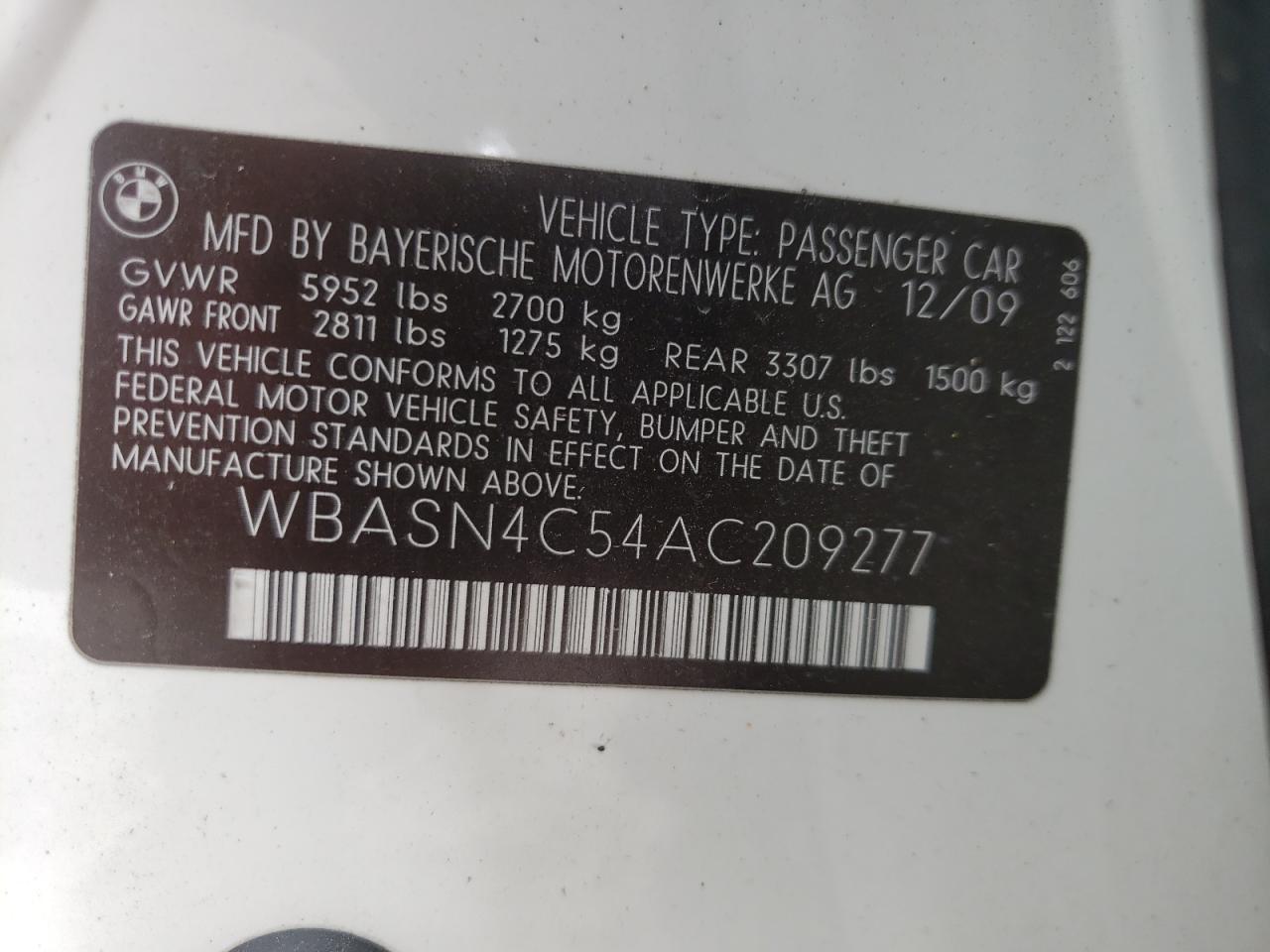 Photo 10 from auction – 2010 BMW 550 GT with VIN WBASN4C54AC209277