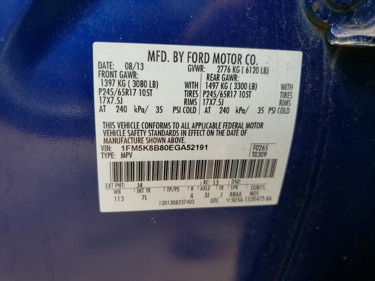 Photo 10 from auction – 2014 FORD EXPLORER with VIN 1FM5K8B80EGA52191
