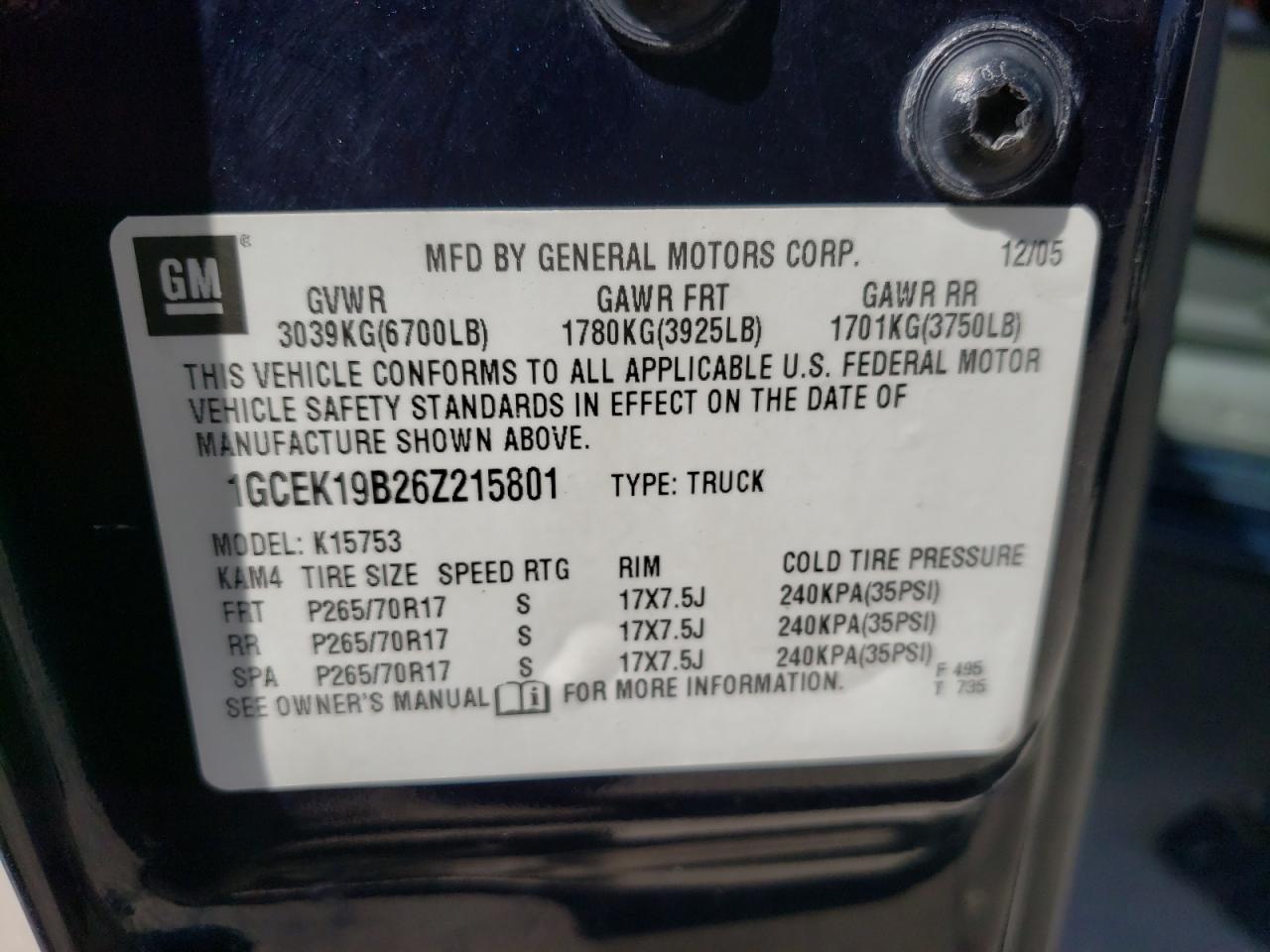 Photo 10 from auction – 2006 CHEVROLET SILVERADO with VIN 1GCEK19B26Z215801