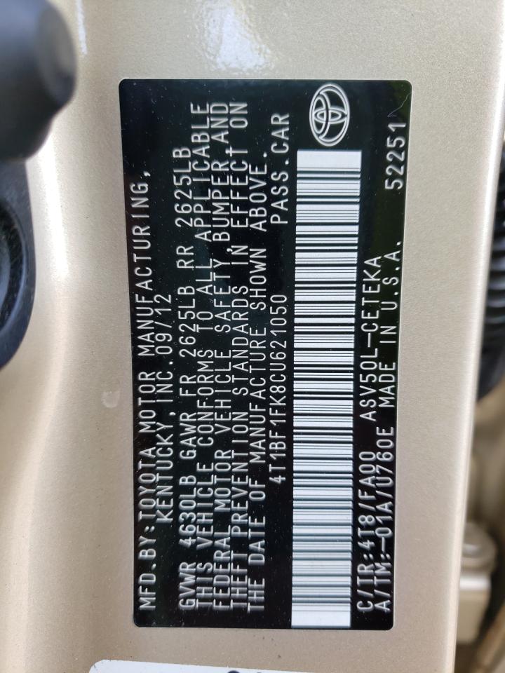 Photo 10 from auction – 2012 TOYOTA CAMRY with VIN 4T1BF1FK8CU621050