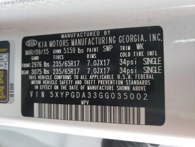 Photo 10 from auction – 2016 KIA SORENTO LX with VIN 5XYPGDA33GG035002