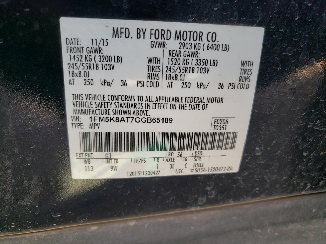 Photo 10 from auction – 2016 FORD EXPLORER P with VIN 1FM5K8AT7GGB65189