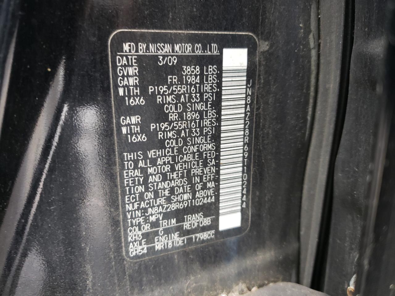 Photo 10 from auction – 2009 NISSAN CUBE BASE with VIN JN8AZ28R69T102444