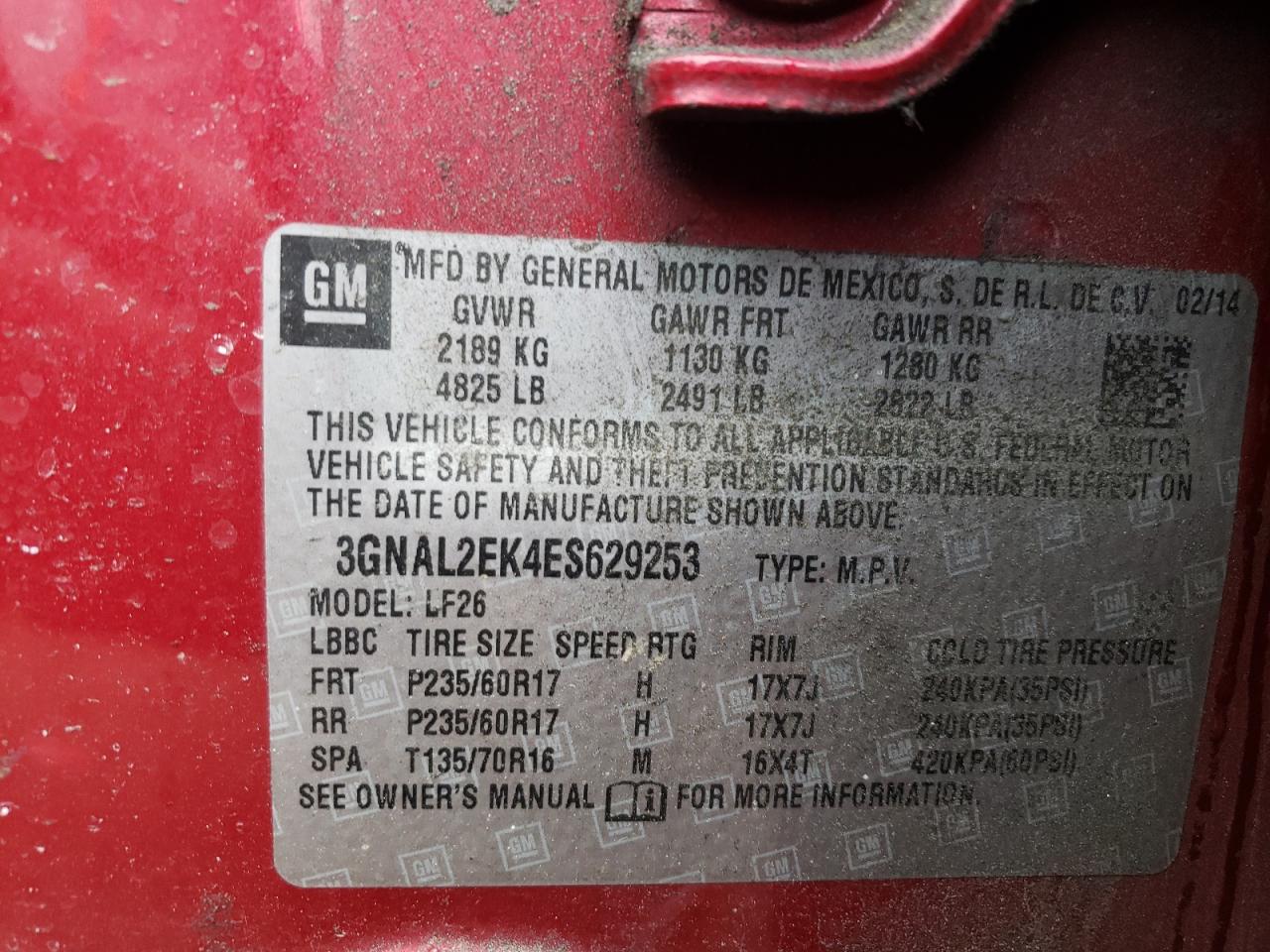 Photo 10 from auction – 2014 CHEVROLET CAPTIVA LS with VIN 3GNAL2EK4ES629253