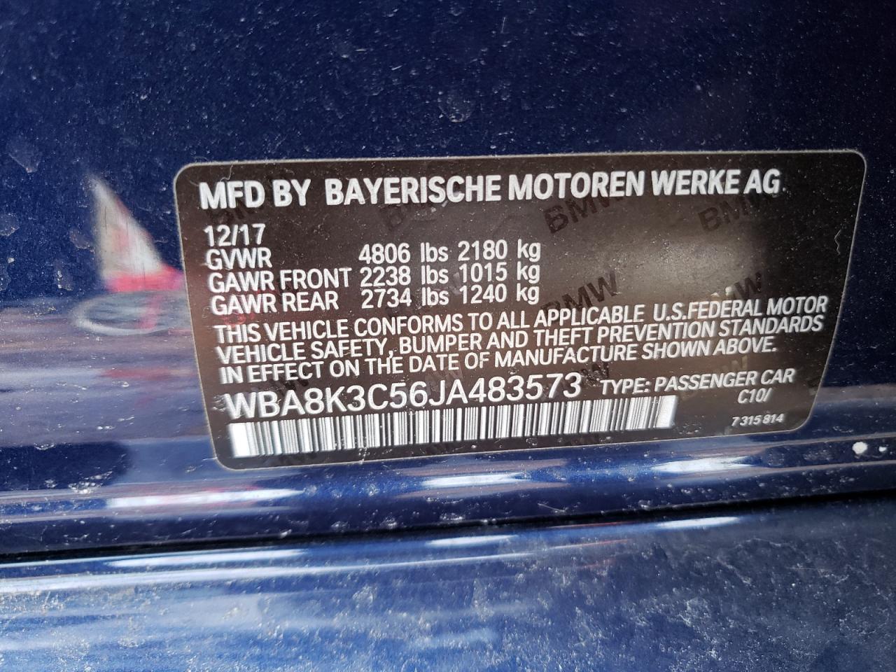 Photo 10 from auction – 2018 BMW 330 XI with VIN WBA8K3C56JA483573