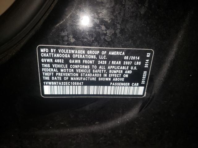 Photo 10 from auction – 2014 VOLKSWAGEN PASSAT SE with VIN 1VWBN7A32EC105847
