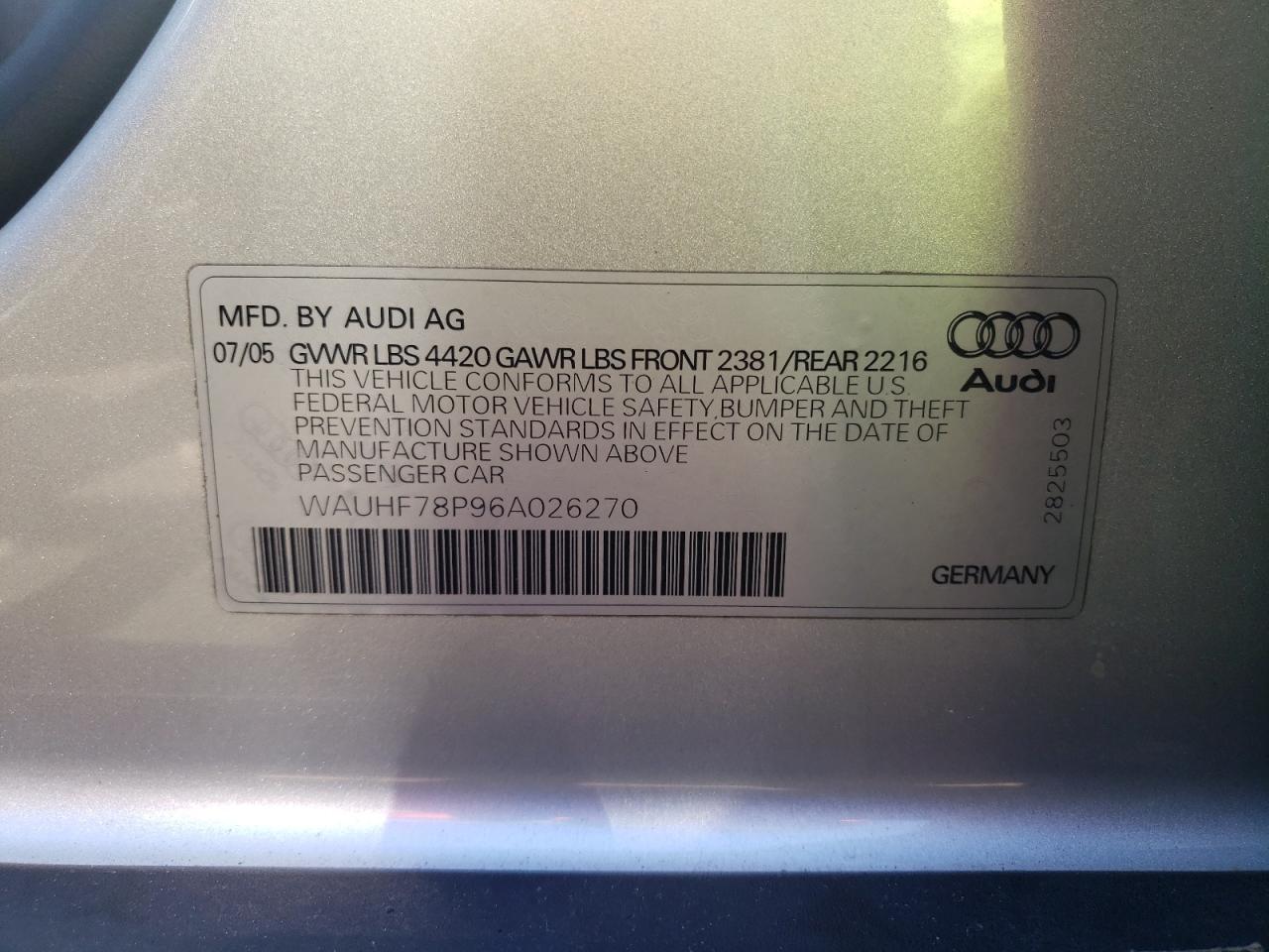 Photo 10 from auction – 2006 AUDI A3 2 with VIN WAUHF78P96A026270