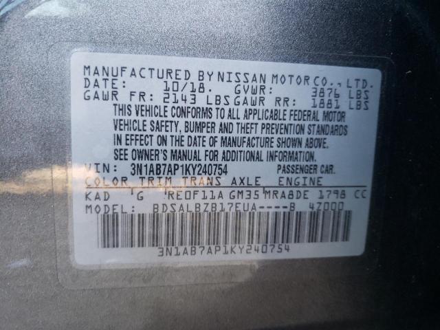 Photo 10 from auction – 2019 NISSAN SENTRA S with VIN 3N1AB7AP1KY240754