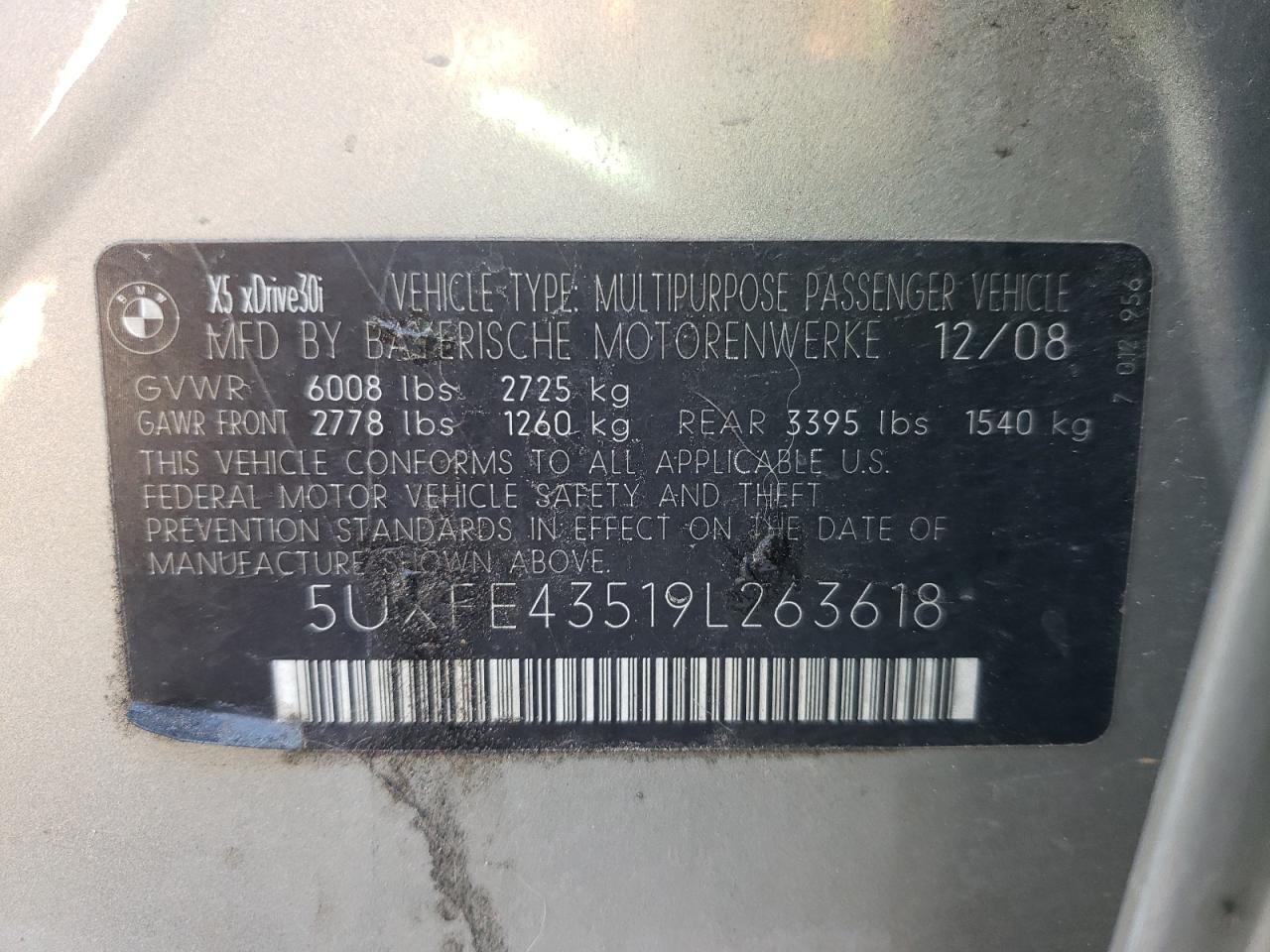 Photo 10 from auction – 2009 BMW X5 XDRIVE3 with VIN 5UXFE43519L263618