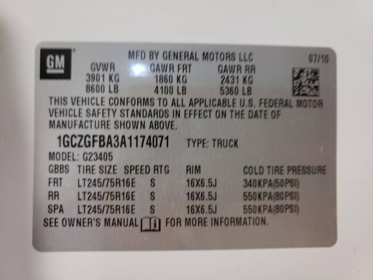 Photo 10 from auction – 2010 CHEVROLET EXPRESS G2 with VIN 1GCZGFBA3A1174071