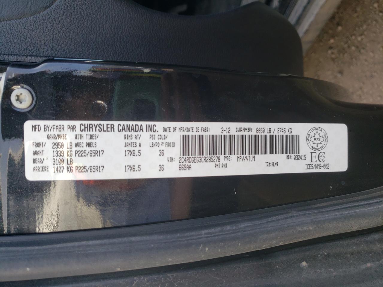 Photo 10 from auction – 2012 DODGE GRAND CARA with VIN 2C4RDGEG3CR285278
