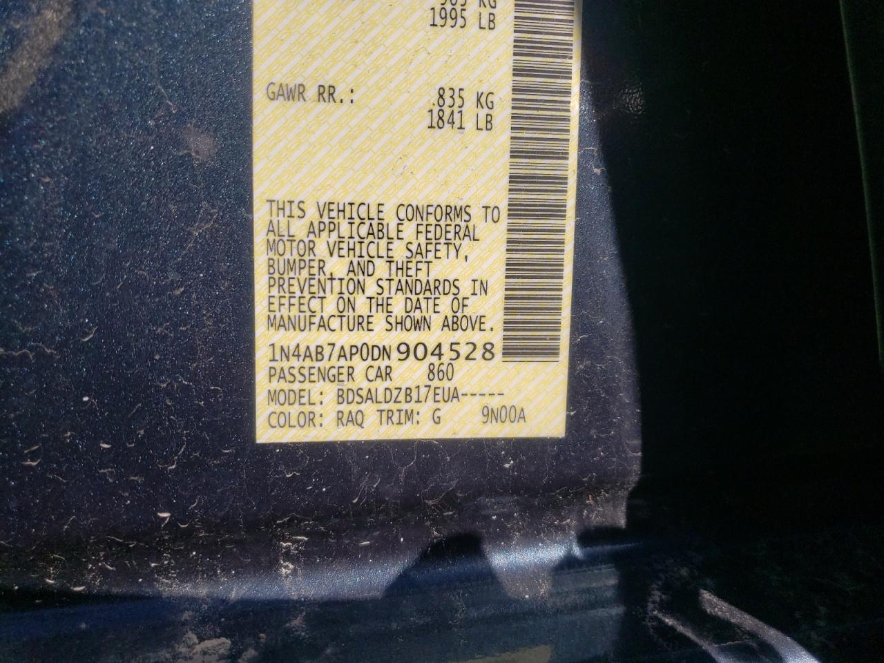 Photo 10 from auction – 2013 NISSAN SENTRA S with VIN 1N4AB7AP0DN904528