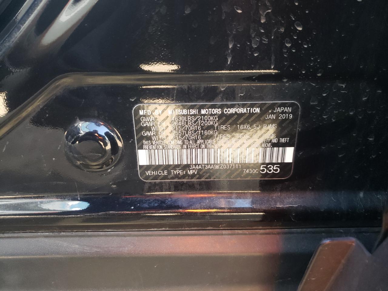 Photo 10 from auction – 2019 MITSUBISHI ECLIPSE CR with VIN JA4AT3AA9KZ037111