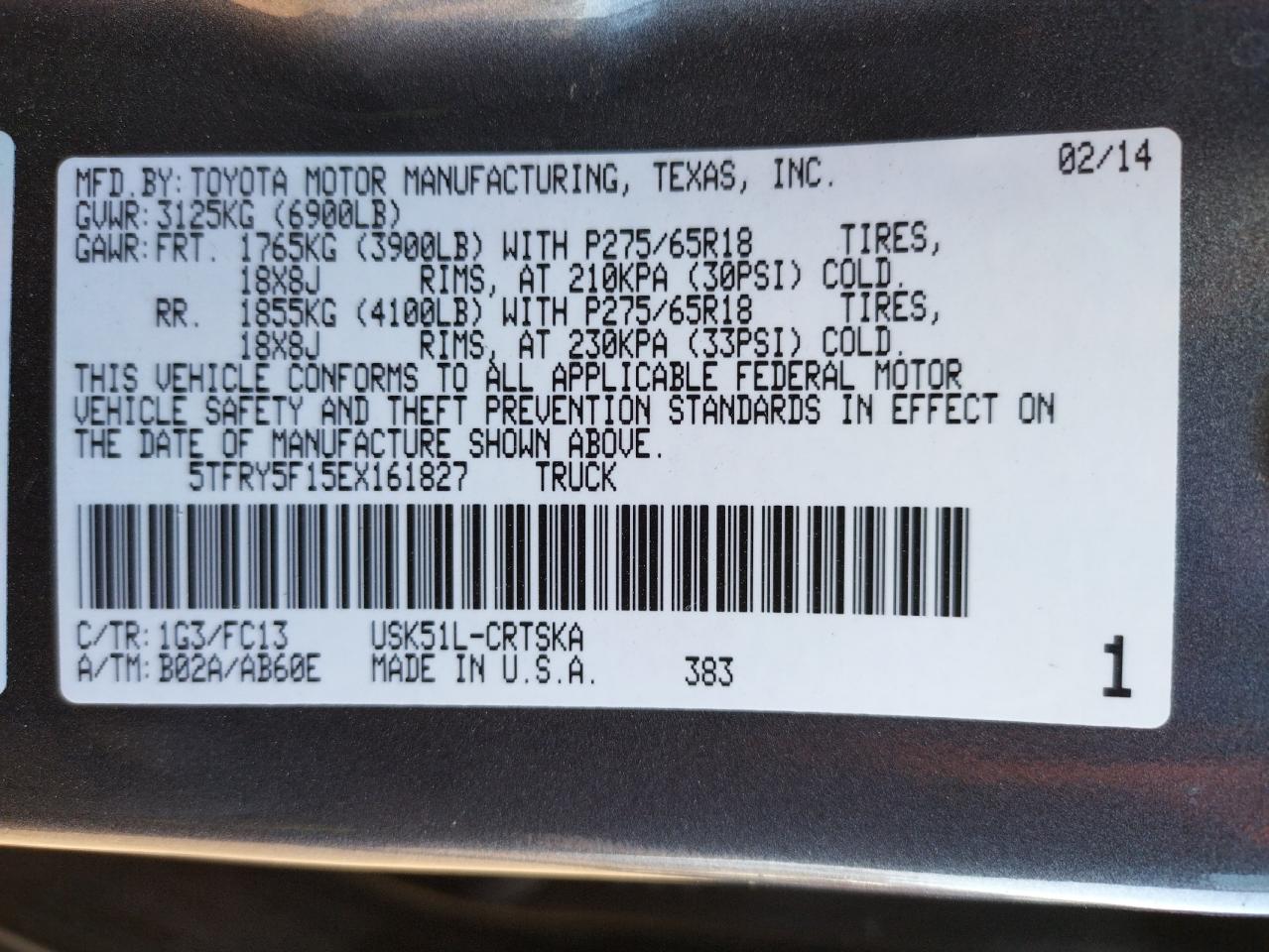 Photo 10 from auction – 2014 TOYOTA TUNDRA DOU with VIN 5TFRY5F15EX161827