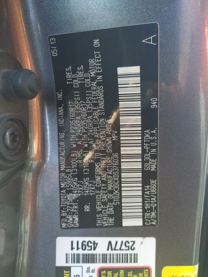 Photo 10 from auction – 2013 TOYOTA SIENNA with VIN 5TDZK3DCXDS376036