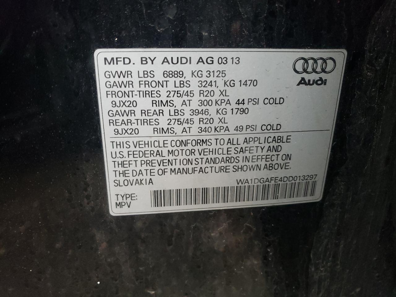 Photo 10 from auction – 2013 AUDI Q7 PRESTIG with VIN WA1DGAFE4DD013297